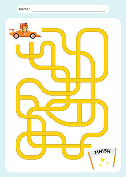 Maze activity sheet for children. Cute maze for kids. Kids labyrinth puzzle. Maze puzzle game for children with cute animal flying on the plane illustration