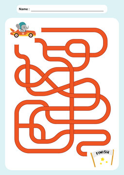 Maze activity sheet for children. Cute maze for kids. Kids labyrinth puzzle. Maze puzzle game for children with cute animal flying on the plane illustration