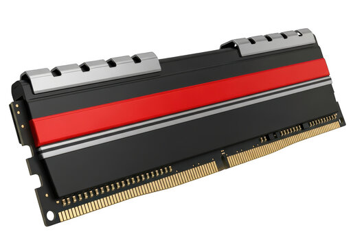 3d icon of computer ram module with red and black accents isolated on transparent background