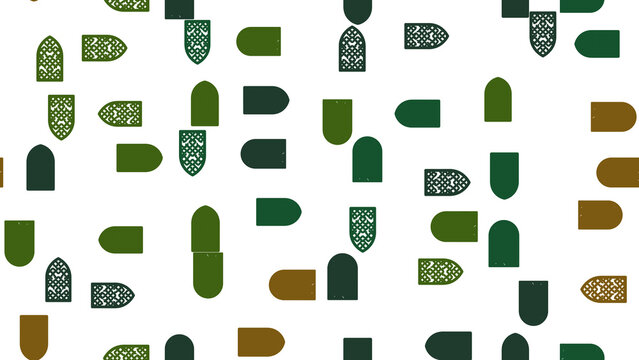 Seamless pattern of green and brown shield shapes and rounded