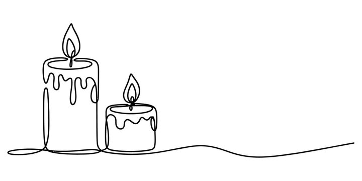 Two burning candles in one continuous line drawing isolated on transparent background