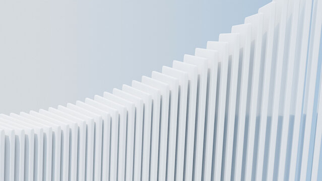 Smooth White Stepped Baffles in Sweeping Upward Curve against Soft Ice-Blue Atmospheric Backdrop for Clean Healthcare and Modern UI Design