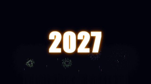 New year countdown glowing number four colorful fireworks display