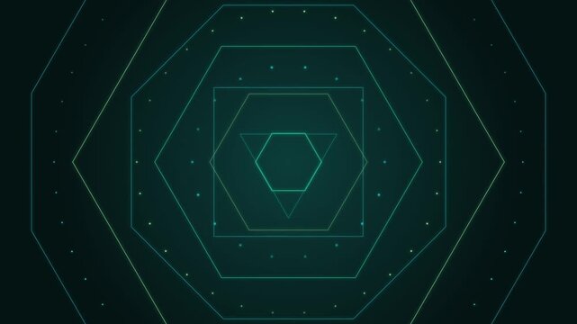Rotating Green Teal Geometric Polygons, Abstract Loop