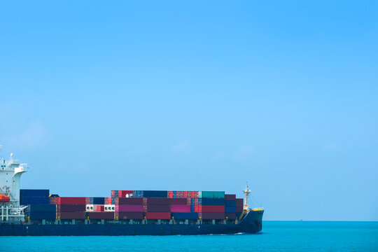 Aerial view of the freight shipping transport system cargo ship container. international transportation Export-import business, logistics, transportation industry concepts	
