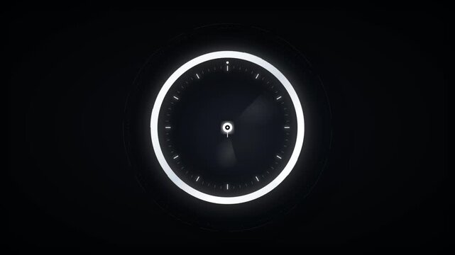 Minimalist digital clock face with rotating scanner arm on a dark background
