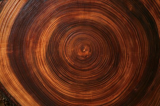 Close-up of tree rings showing the intricate concentric growth patterns in a cross-section of a tree trunk.