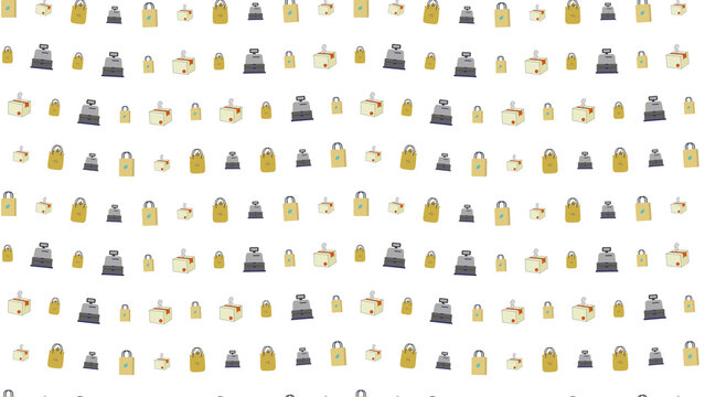Seamless pattern of shopping bags and cash registers