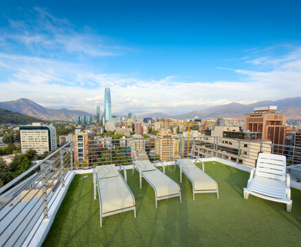 lounge chairs rooftop Santiago Chile