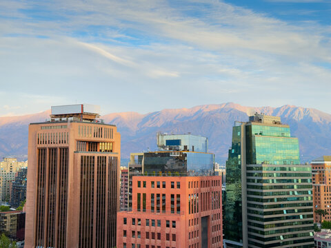 Skyline cityscape sunset Santiago Chile