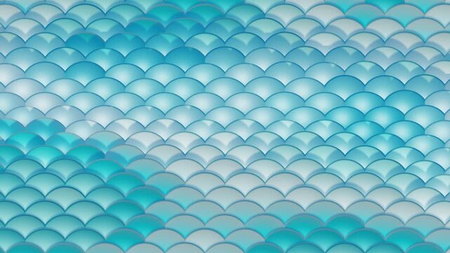 Aqua mermaid scales lifting in iridescent rising waves, seamless metallic pattern background loop