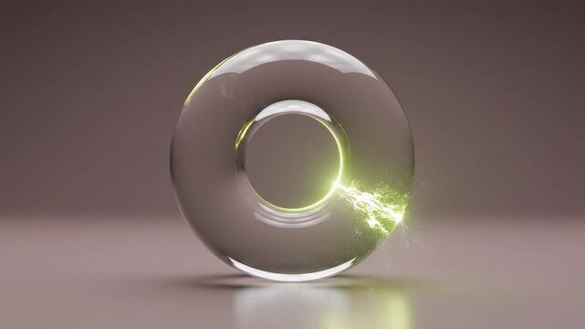 Green lightning electrical discharge inside a glass torus