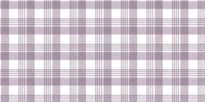 Seamless purple plaid pattern with hand-drawn textured lines. Classic gingham check background for textile, scrapbooking, wrapping.