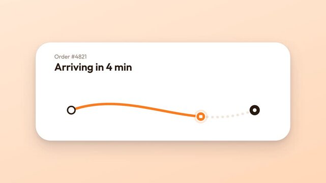 Animated delivery order tracking status interface with estimated arrival time and route progress path