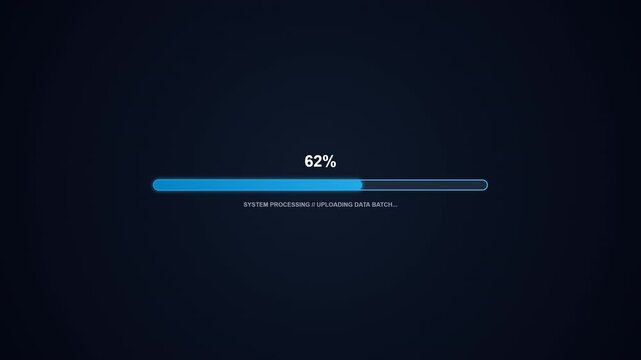 Digital Blue Progress Loading Bar with Percentage Indicator on Dark Blue Background for Software Updates