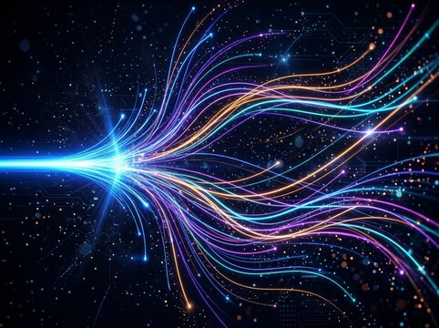 Digital Data Flow with Abstract Glowing Colorful Light Streams