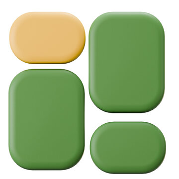 3D UI Dashboard Layout with Green and Yellow Rounded Rectangles