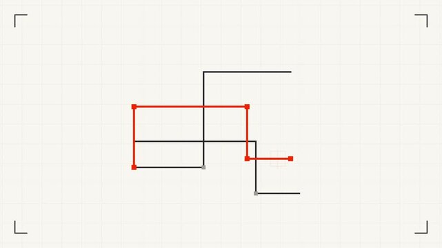 Digital line art creation with red paths on grid canvas