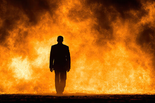 The businessman is walking through fire.