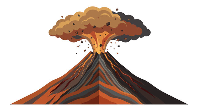 Exploding Volcano Eruption with Lava and Ash Cloud