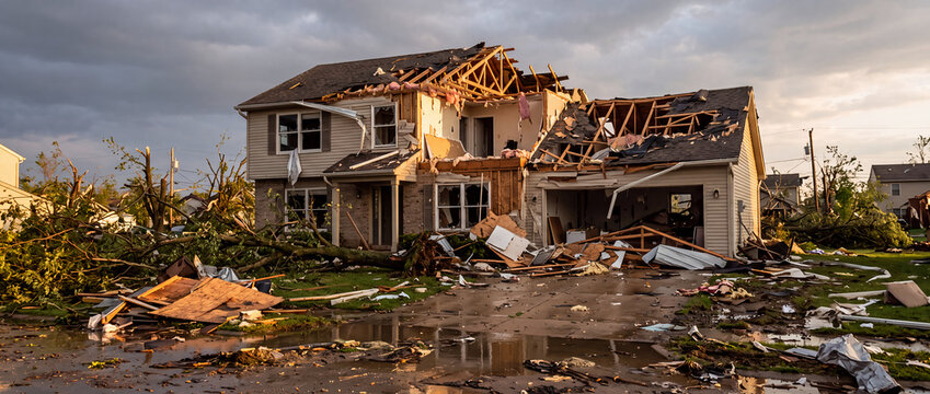 Destroyed House After Severe Storm and Natural Disaster