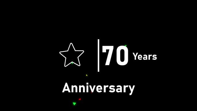 70th anniversary celebration motion with falling confetti on black background, for corporate event, or milestone announcement