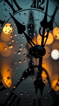 Vintage alarm clock approaching midnight with warm golden backlight and bokeh 