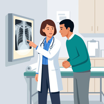 Doctor Discussing X-ray Results with Patient in Medical Examination Room