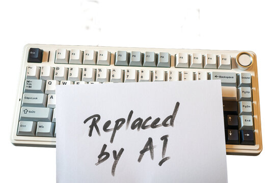 Replaced by AI Concept Note on Keyboard. Isolated on transparent background.