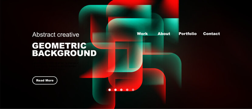 Abstract geometric design. Vibrant red, teal layers create dynamic visual impact. Minimalist website header elements present.