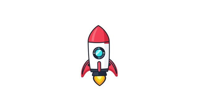 Rocket ship ascends into space with fiery exhaust motion graphic.