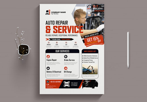 Auto Repair and Service Flyer Template for Automotive Business