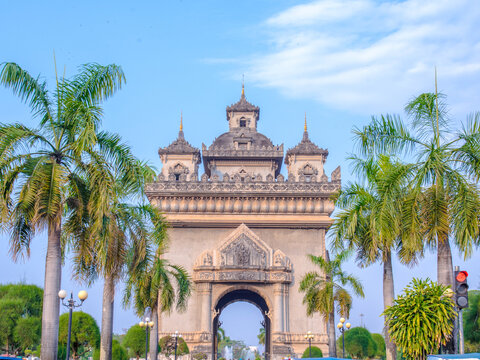 Patuxai (Victory Gate), Historic Monument and Popular Tourist Attraction, Iconic Architectural Landmark in Vientiane, Laos