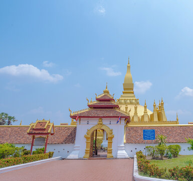 
The most beautiful Viewpoint  Architecture at Pha That Luang Temple in Vientiane, Laos