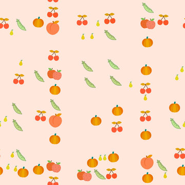 Seamless pattern of cartoon fruits and vegetables
