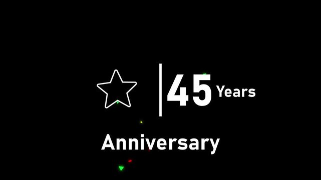 45th anniversary celebration motion with colorful confetti explosion on black background, birthday jubilee