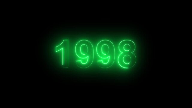 Glowing Vintage neon number 1998 glowing in dark retro style. important year, important date 2008. Educational mathematics animation.