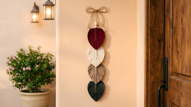 Handmade macrame leaf wall hanging decoration for porch entrance exterior home decor
