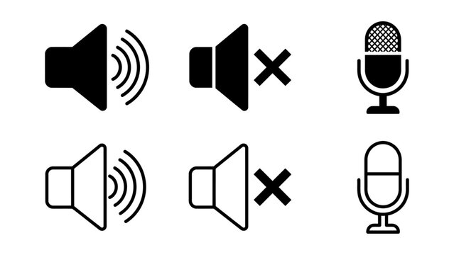 Minimalist icon featuring sound controls microphone mute symbols in monochrome vector style audio control speaker volume playback illustration