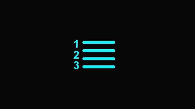 Numbered list icon, ordered list symbol, three horizontal lines with sequence numbers for interface, app, web and document design