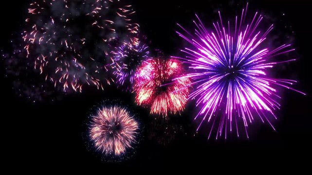 Colorful Fireworks Bursting in Night Sky During Festival Celebration