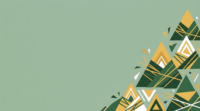 Abstract geometric mountain landscape illustration featuring vibrant green and golden yellow triangles creating a minimalist modern background composition