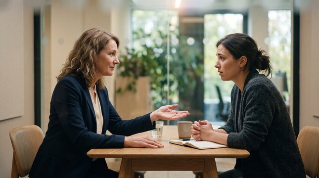 Compassionate Manager Reassuring Worried Employee During Private Workplace Bullying and Harassment Discussion