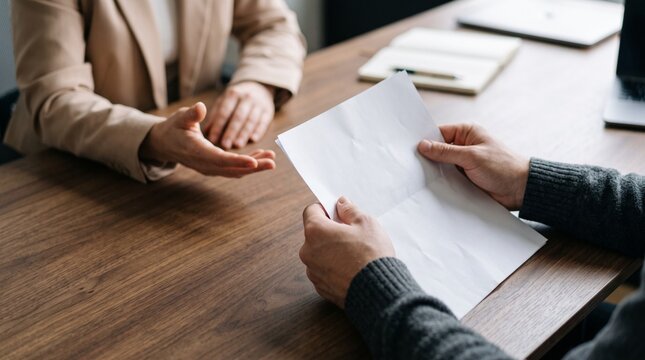 Employee Holding Confidential Workplace Bullying Complaint Document While Discussing Harassment Concerns With Manager