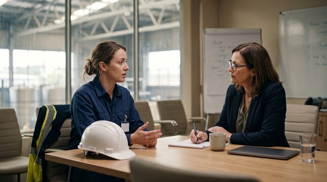 Female Engineer Reporting Sexism and Gender Based Workplace Bullying to Supportive Human Resources Manager