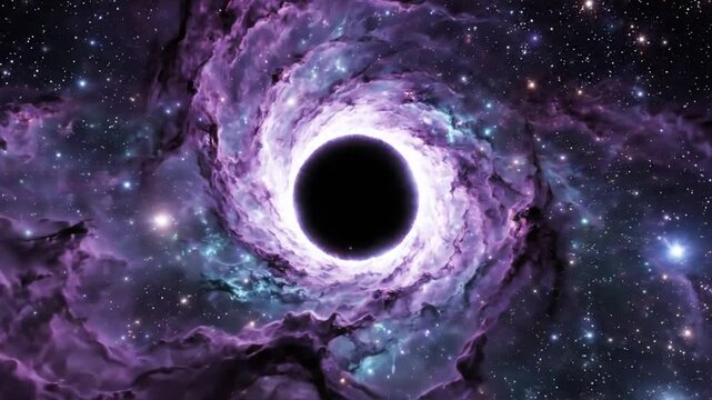 Deep space black hole within a purple nebula