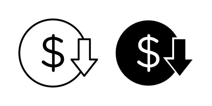 Lower cost icon flat outline in black