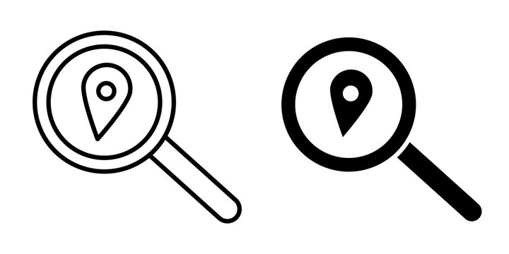 Search Location icon flat outline in black