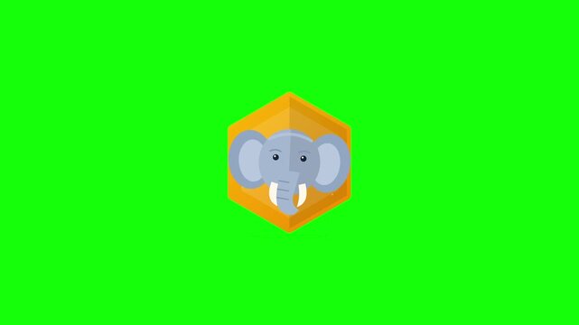 Elephant icon animals collection on bright green screen background