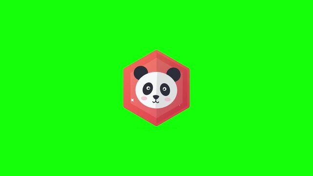 Cute panda face icon animals pattern on green screen background